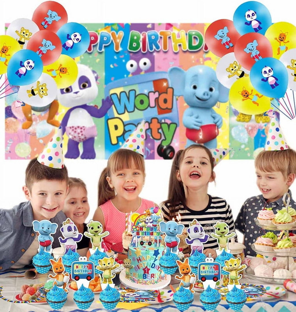 Word Party Party Supplies Set Balloons Plates Tableware Decorations Birthday Cake Topper Decor Banner Backdrop