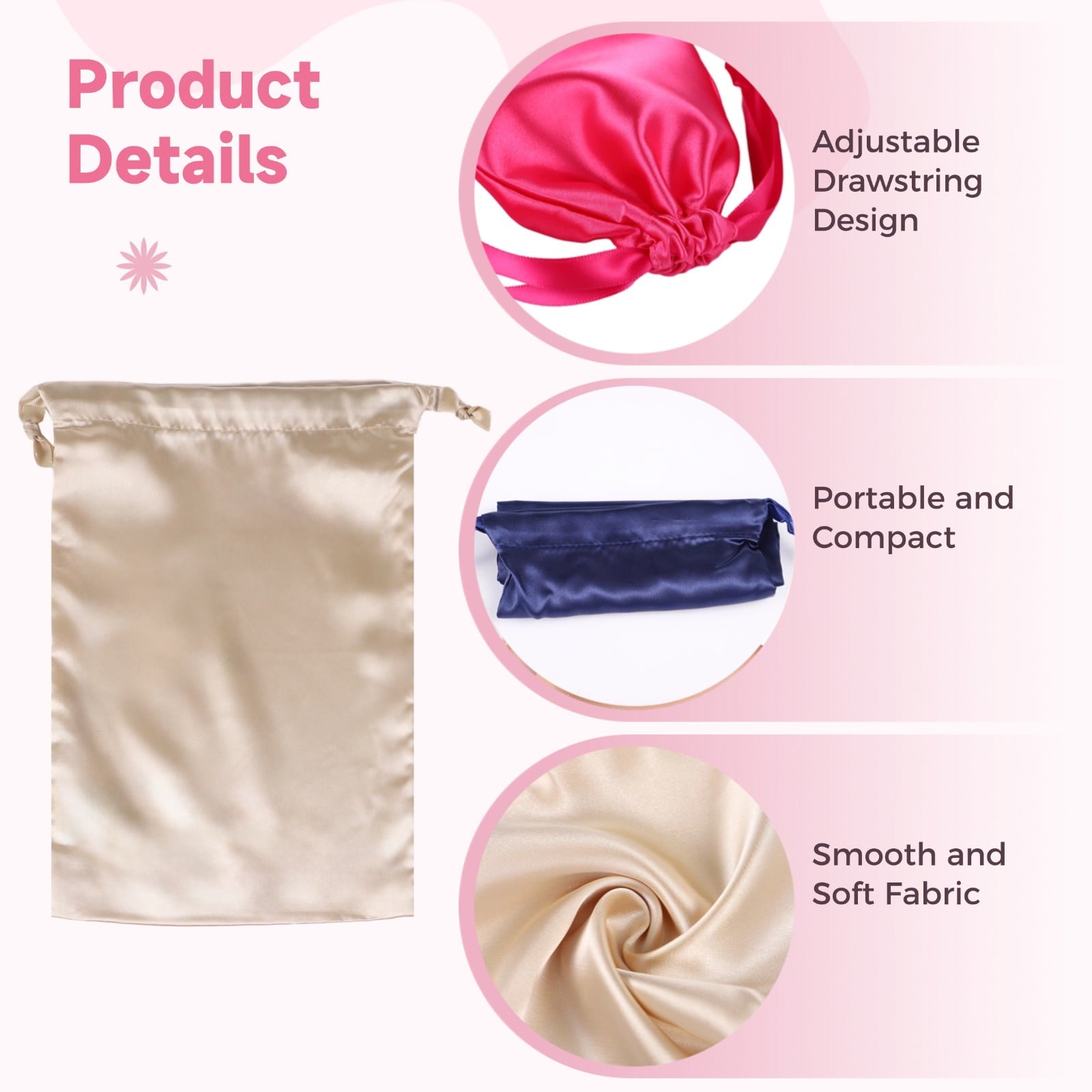 24 Pcs Adult Toy Storage Bags, Satin Drawstring Bag Set, 3 Sizes, 4 Colors, Sunglasses Pouch Case, Travel-Friendly, Lightweight