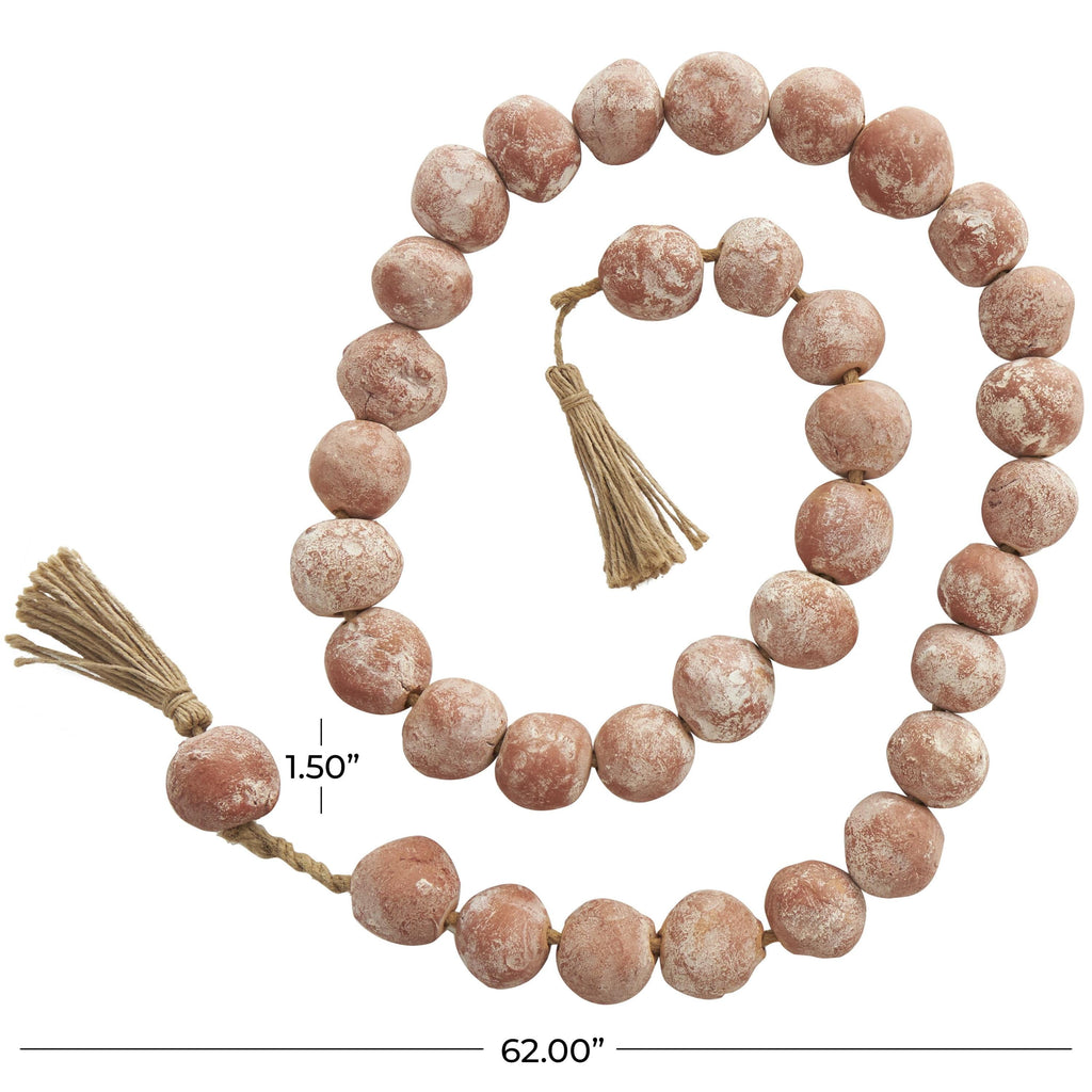 DecMode Handmade Round Intricately Shaped Large Distressed Orange Ceramic Garland with Tassel