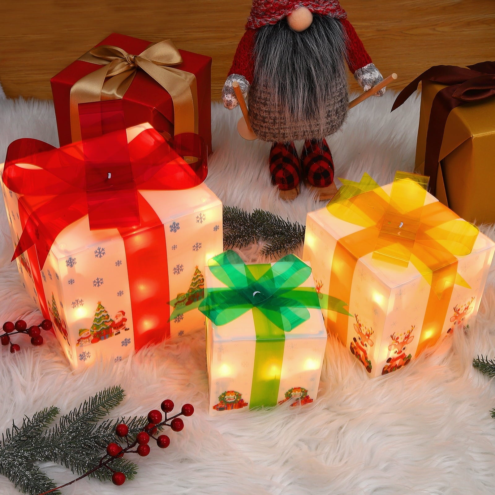 EastVita Christmas Decorations Outdoor Christmas Decorations 3 Packs Lighted Gift Boxes Decorations