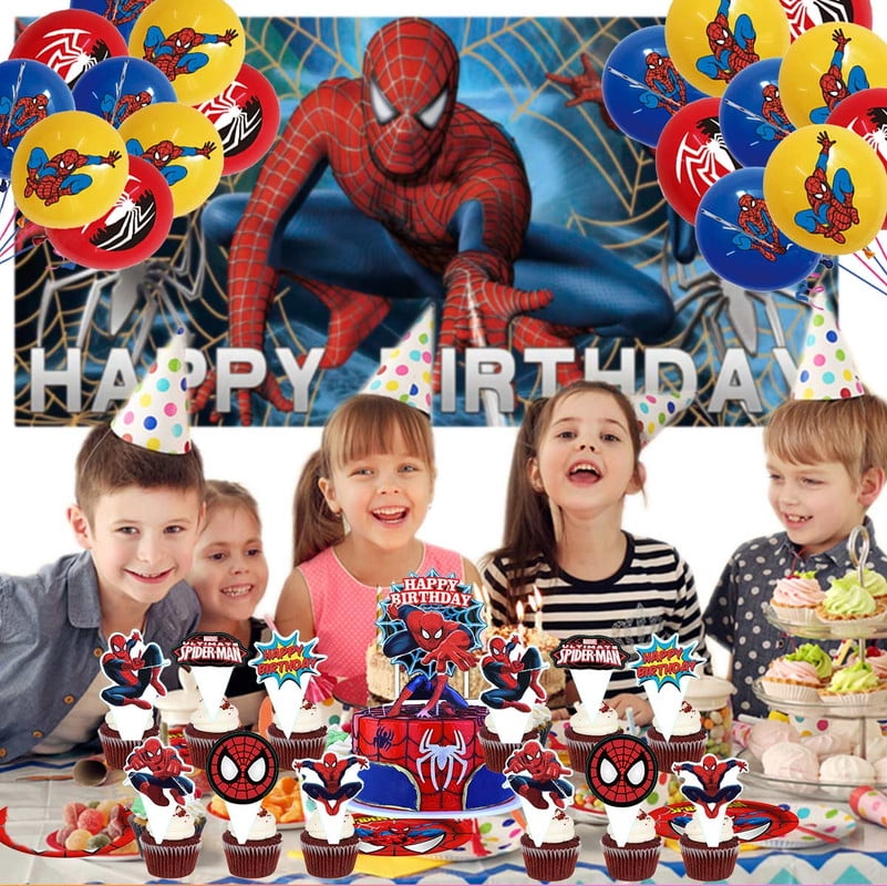 Spiderman Party Supplies Plates Decoration Backdrop Banner Birthday Decor Tableware Fans Balloons
