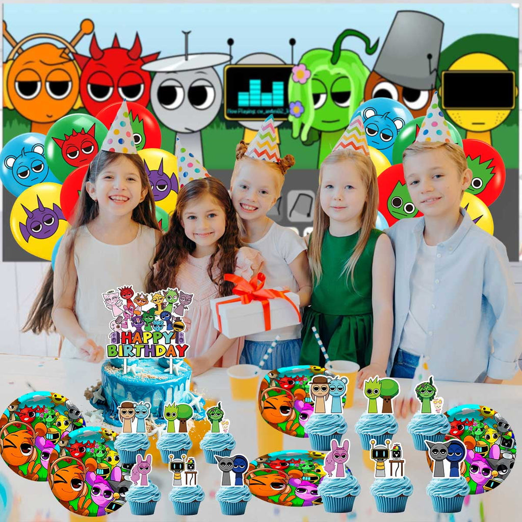 Incredibox Sprunki Birthday Party Supplies Balloons Paper Plates Decoration Cake Topper Decor Tableware Banner Backdrop