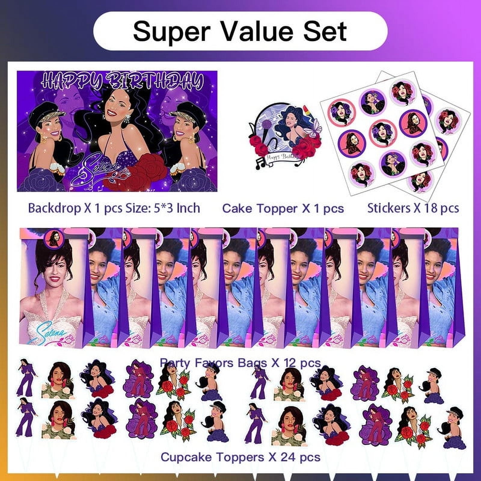 Selena Party Favor Bags Goodie Treat Decorations Candy Supplies Birthday Cake Topper Backdrop Banner