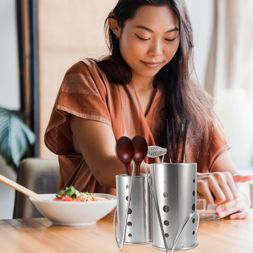 FUTUREORYY 4Set Kitchen Utensils Holders Stainless Steel Silverware Drainer Home Use