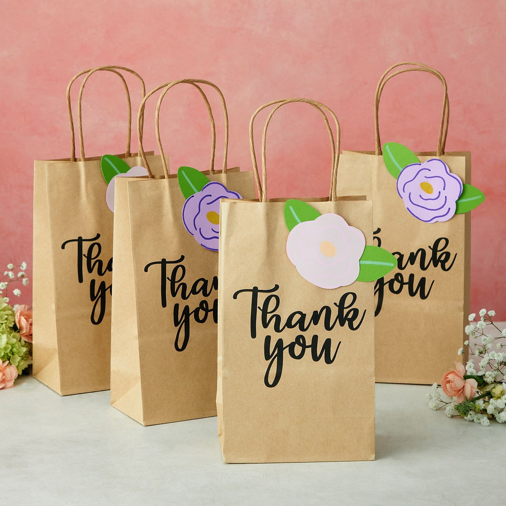 100-Pack Small Thank You Gift Bags with Handles, Brown Kraft Paper Bulk Bags for Weddings, Birthday Party Favors, Gift Wrapping, Retail Small Businesses (9x5.3x3 in)