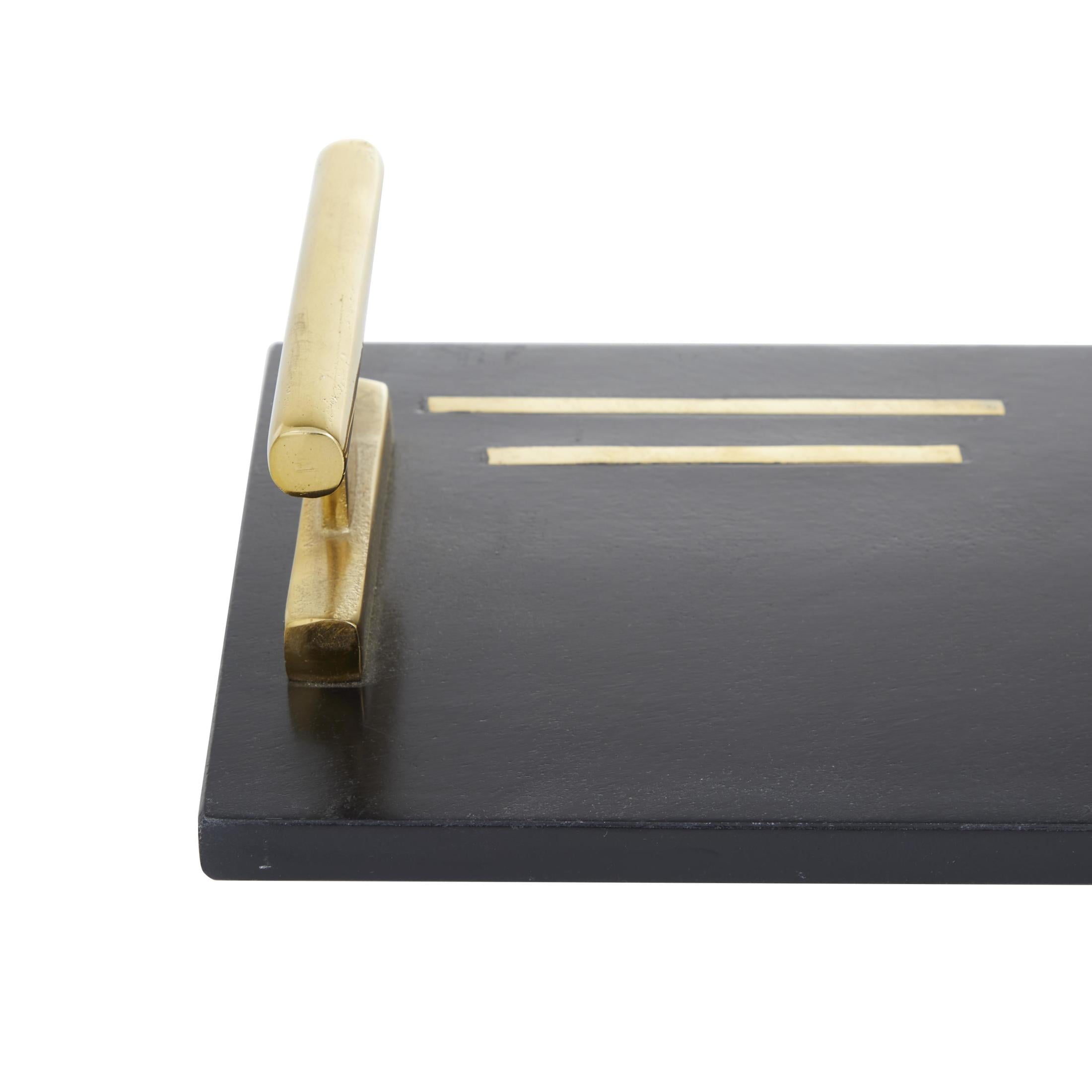DecMode 22", 18"W Black Marble  Tray with Gold Handles, 2-Pieces
