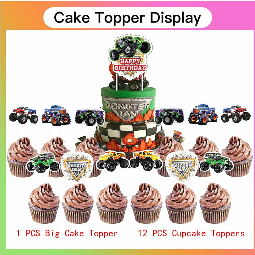 Monster Jam Party Supplies Decor Tableware Backdrop Banner Cake Topper Balloons Birthday Decorations