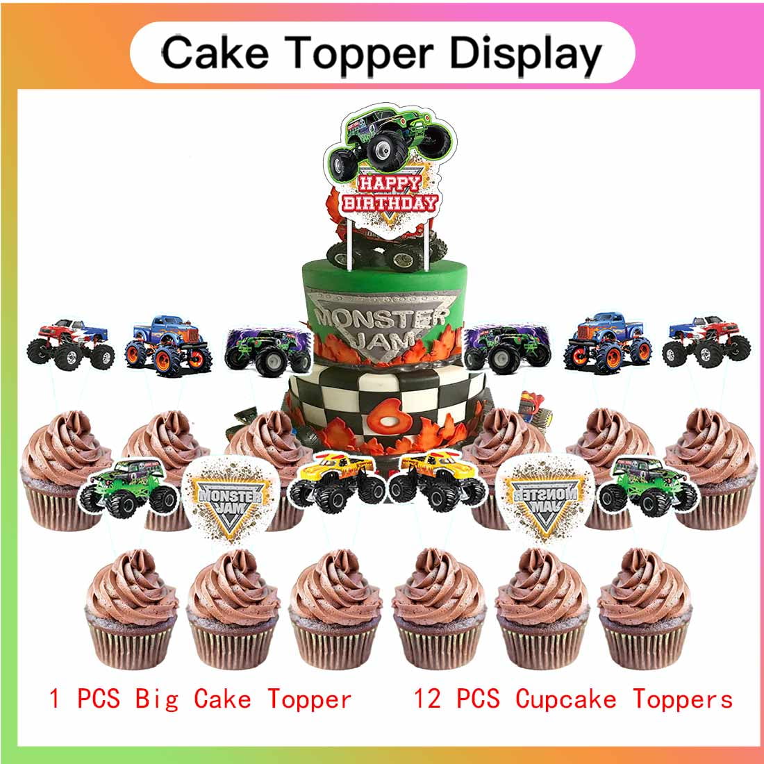 Monster Jam Party Supplies Decor Tableware Backdrop Banner Cake Topper Balloons Birthday Decorations