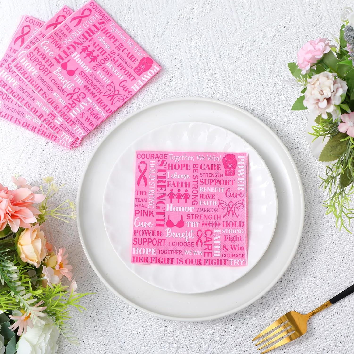 200 Pcs Breast Cancer Awareness Paper Napkin 3ply Pink Ribbon Cocktail Napkins Disposable Pink Ribbon Tissue Tableware Decorations Breast Cancer Awareness Accessories for Survivor Campaign Gift