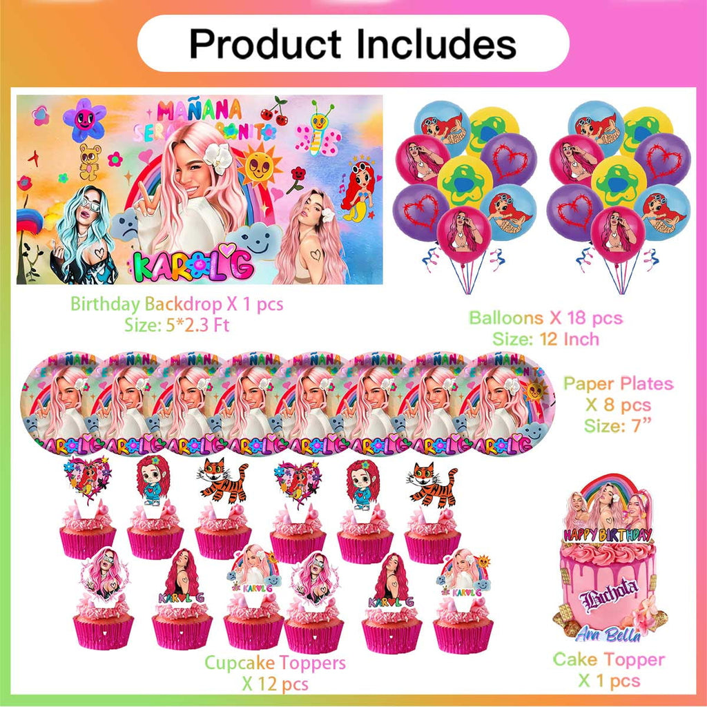 Manana Sera Bonito KAROL G Birthday Party Supplies Balloons Plates Decoration Cake Topper Decor Tableware Banner Backdrop