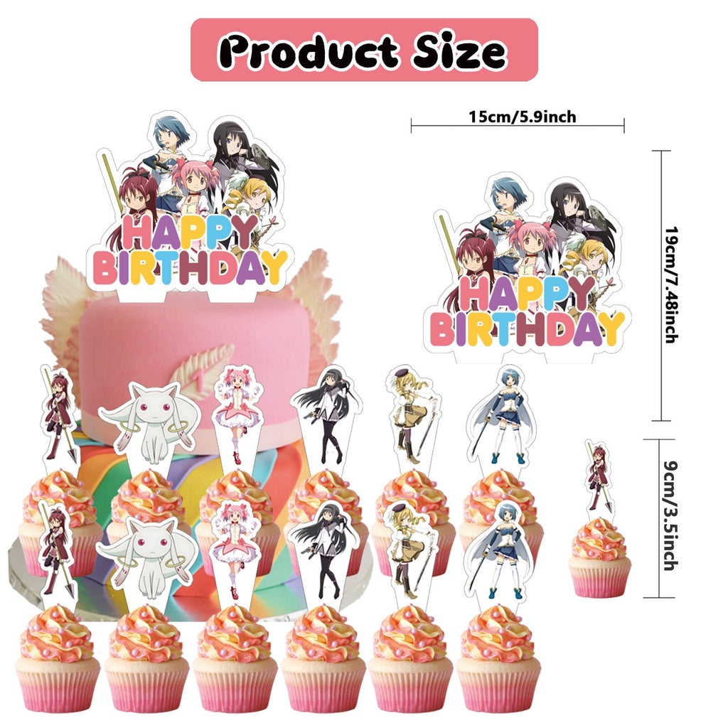 32 Pcs For Puella Magi Madoka Magica Theme Birthday Party Decorations,With 1 Happy Birthday Banner Garland,13 Cupcake Toppers,18 Balloons for Children Party Decorations