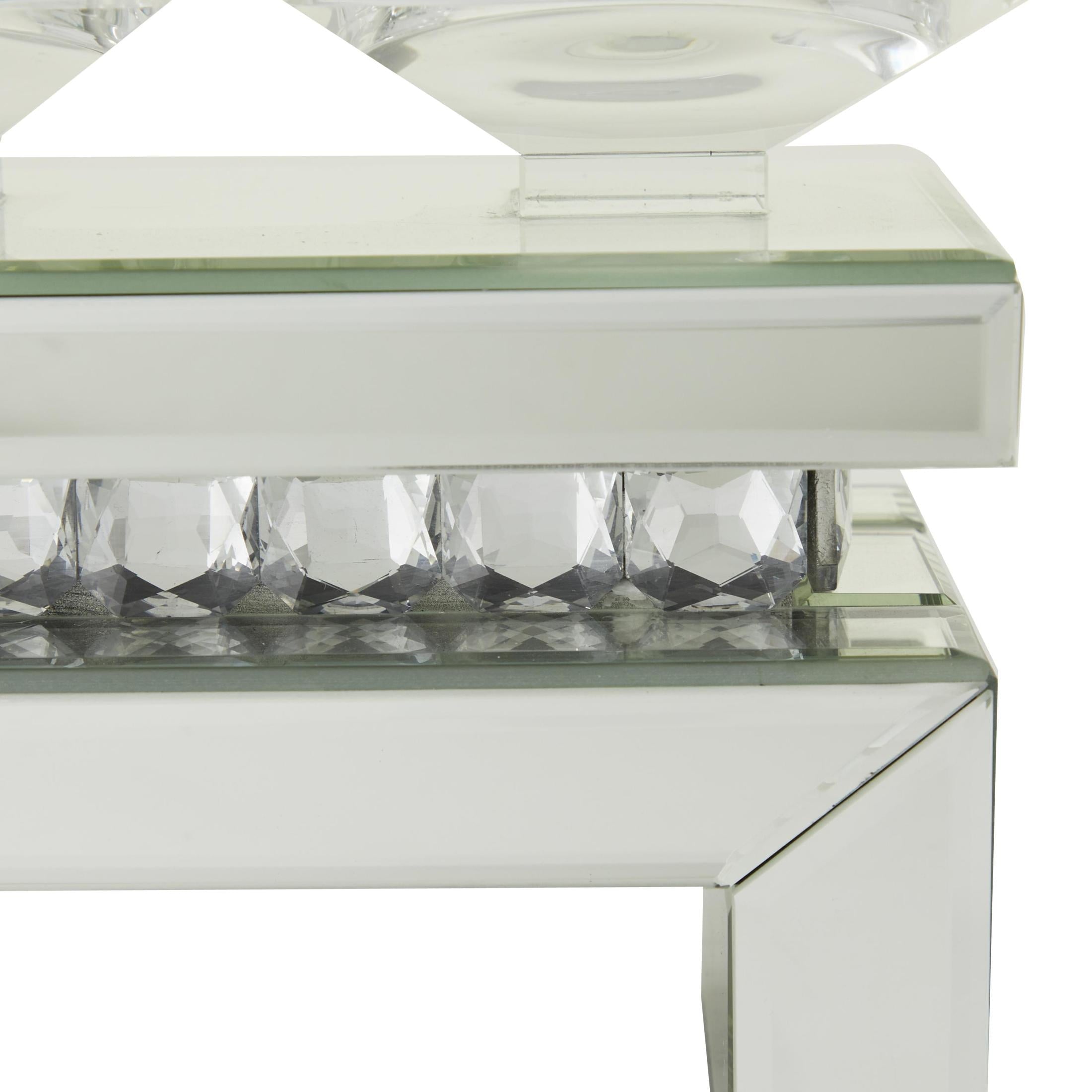 DecMode 5 Holder Silver Wood Pillar Candelabra with Mirrored Accents