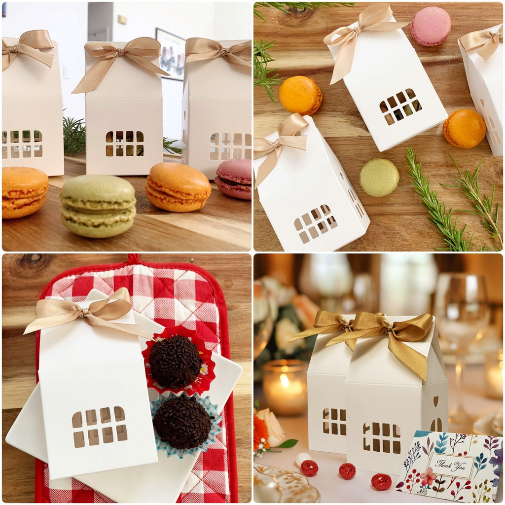 Wrapables House Shaped Gift Boxes with Ribbons for Weddings, Housewarming, Cookies, Candies, Treats, Party Favors (Set of 24)