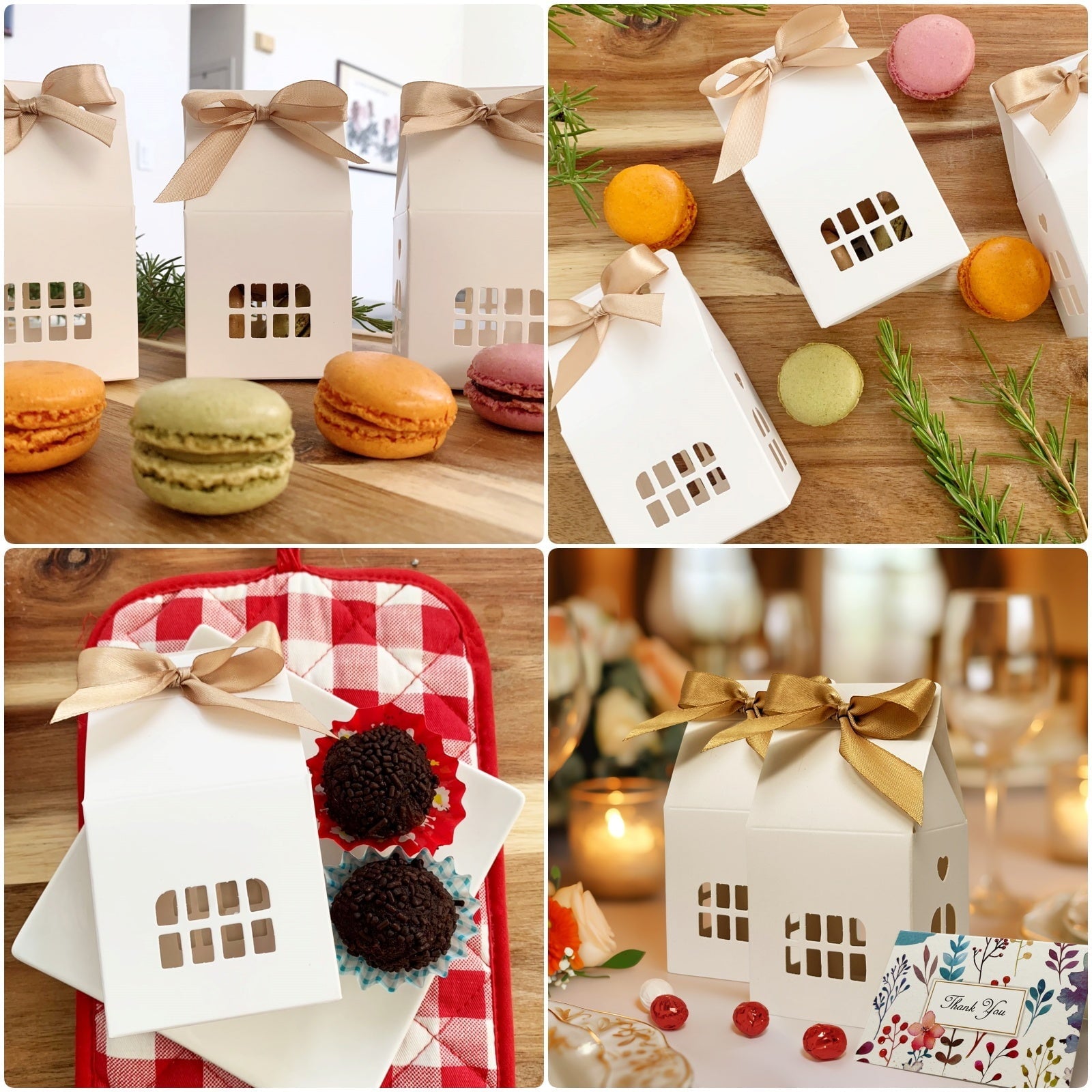 Wrapables House Shaped Gift Boxes with Ribbons for Weddings, Housewarming, Cookies, Candies, Treats, Party Favors (Set of 24)