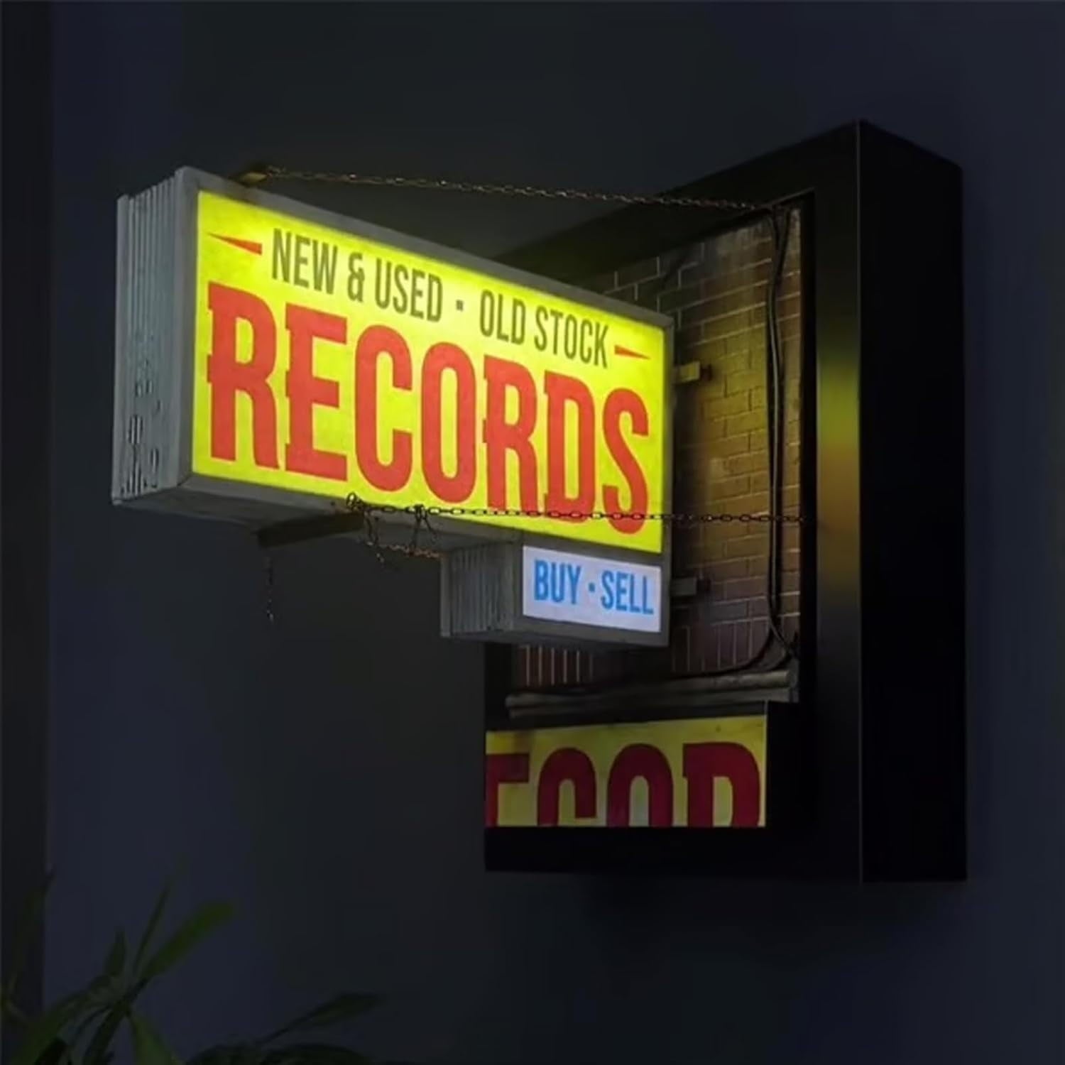 Vintage Style Double-Sided Hanging Record Store Sign, Retro Wall Decor for Music Lovers, Indoor Outdoor Display, 24x18 Inch