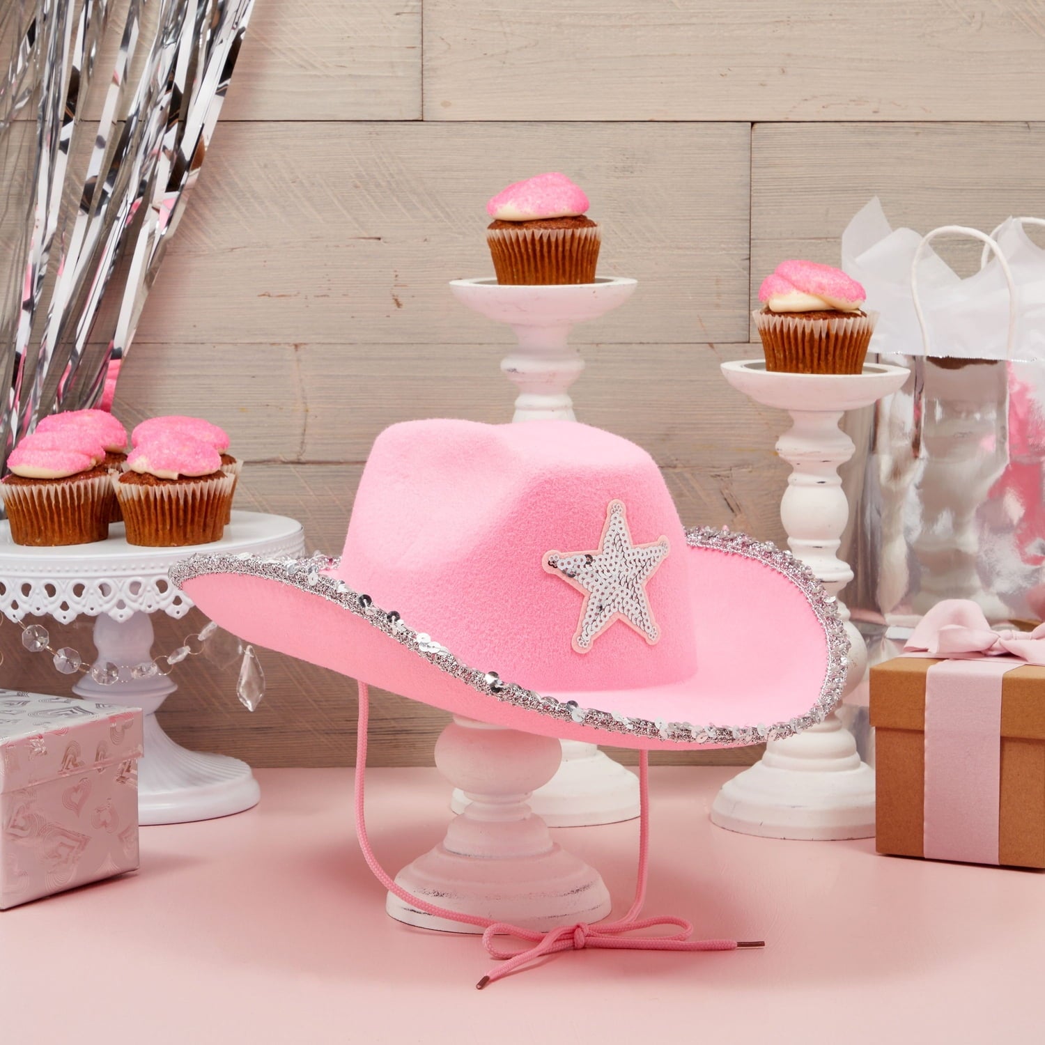 4-Pack Pink Cowboy Hats for Girls and Women - Felt Cowgirl Hats with Western Star for Costume, Dress Up Party, Birthday (One Size Fits All)