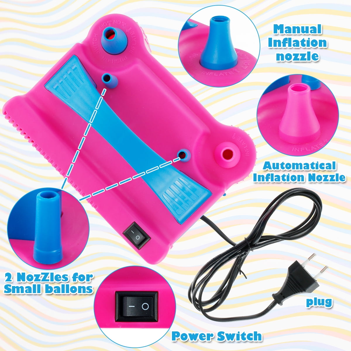 Lieonvis Electric Balloon Pump Dual Nozzle Balloon Blower Portable Balloon Inflator with Tying Tool Balloon Air Pump for Balloon Arch Garland Baby Shower Party Birthday Wedding Decoration 220V 600W Ro