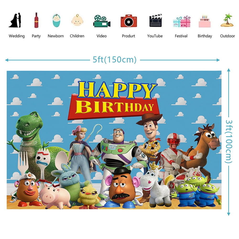 Toy Inspired Story Party Decorations, Toy Inspired Story Birthday Party Supplies, Include Happy Birthday Banner, Backdrop, Tablecloth, Balloons, Cake Toppers,  Hanging Swirls, for Kids Party