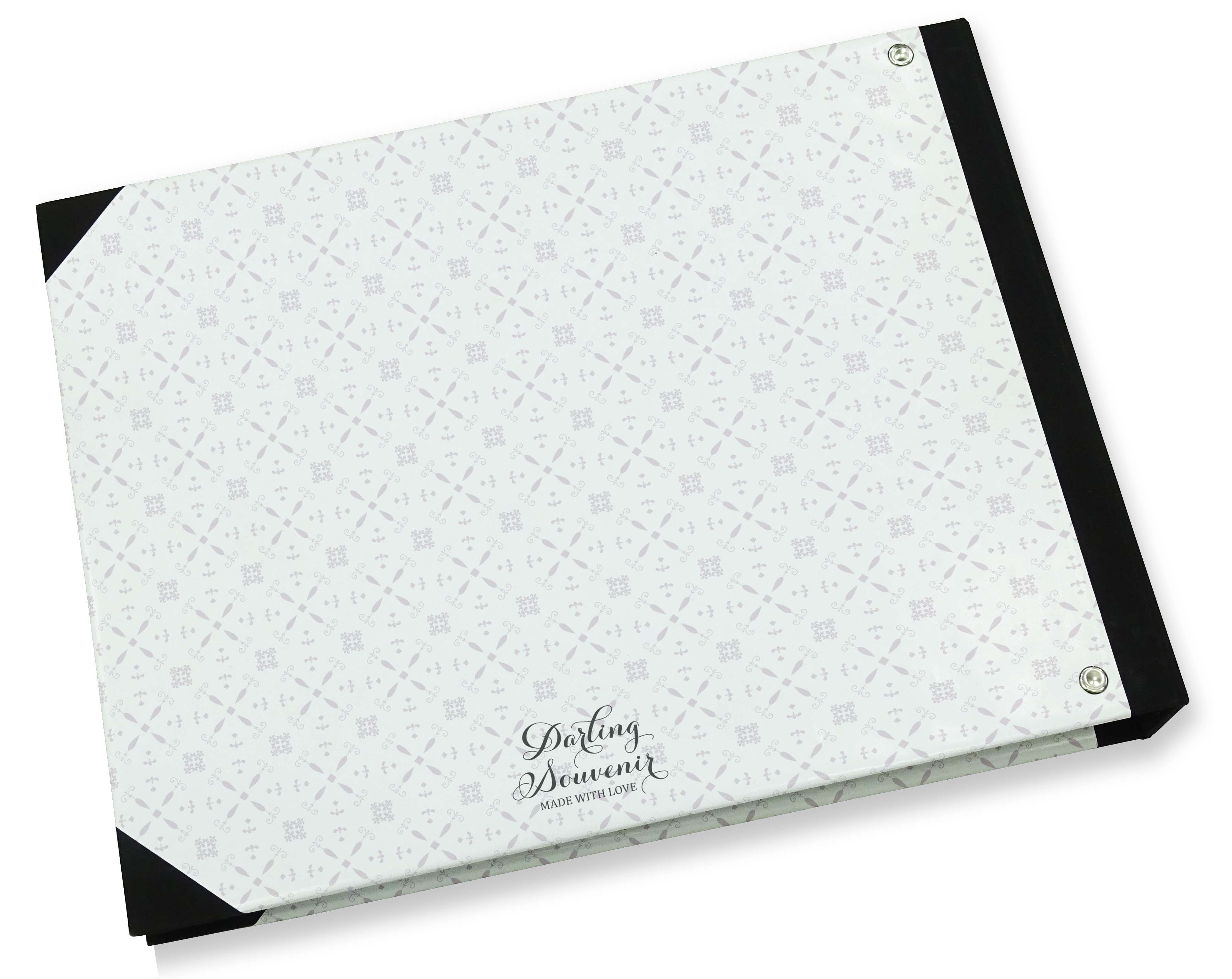 Darling Souvenir White Geometric Wedding Guest Book Hardbound Guest Sign-In Book Guest Registry Guestbook-9 x 12 Inches