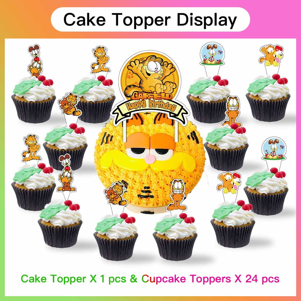 Garfield cat Party Supplies Cake Topper Decor Banner Backdrop Tableware Balloons Birthday Decorations
