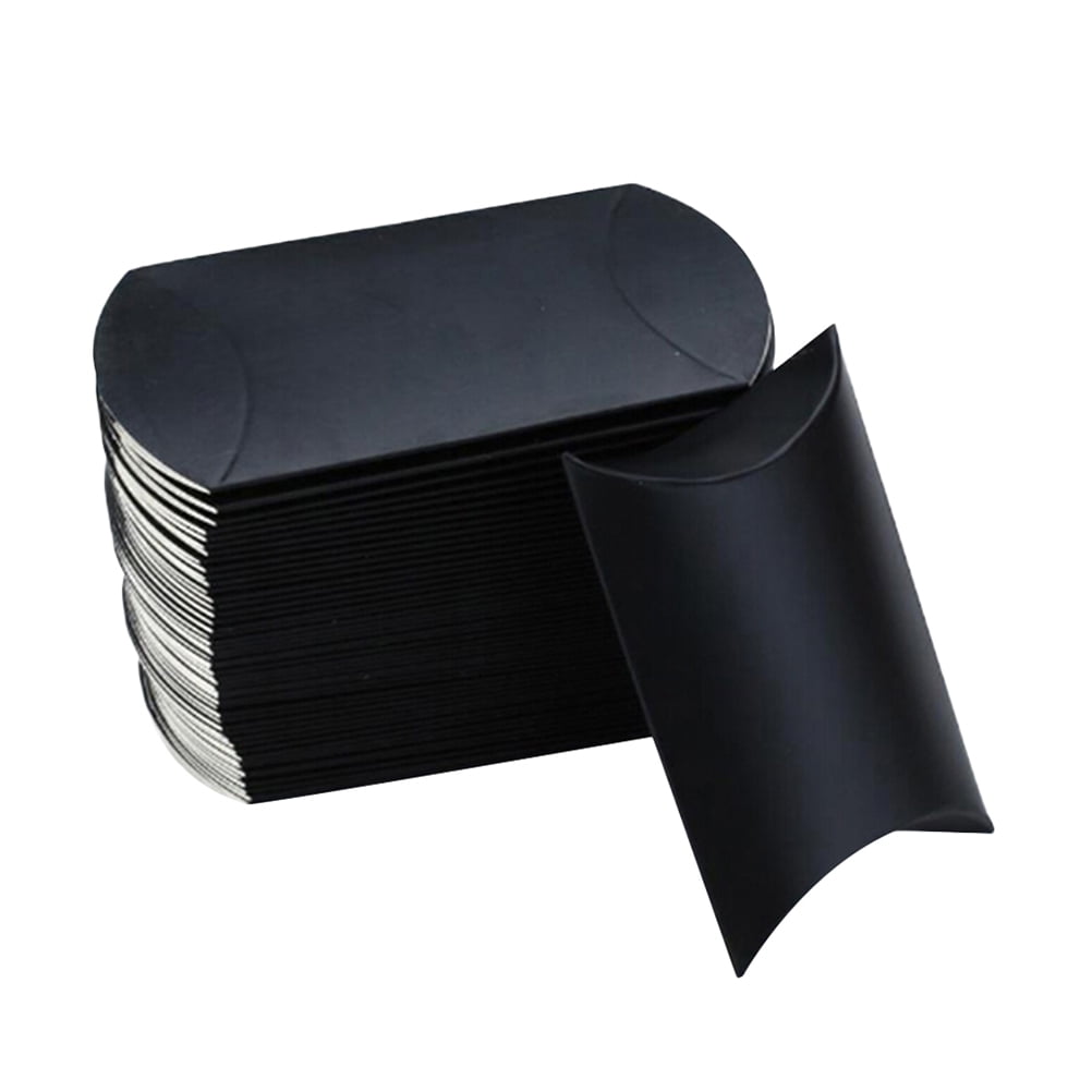Worgeous 100Pcs Kraft Paper Candy Boxes Pillow Shape Gift Holder Party Paper Container with Rope for Home(Black)