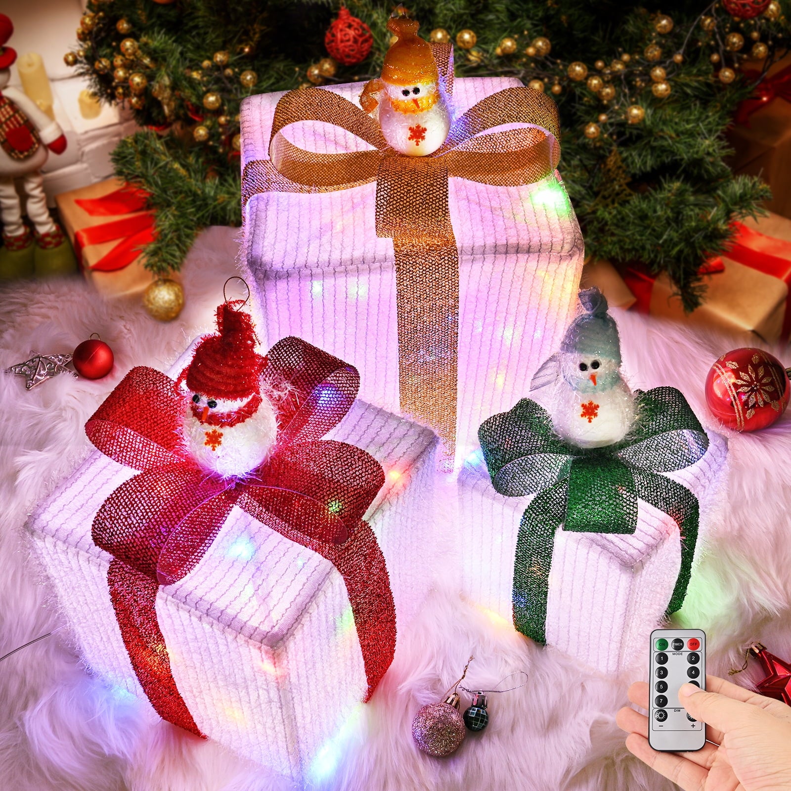Christmas Lighted Gift Boxes, 80 LED Transparent Lighted Boxes, Christmas Home Gift Box Decorations, Set of 3