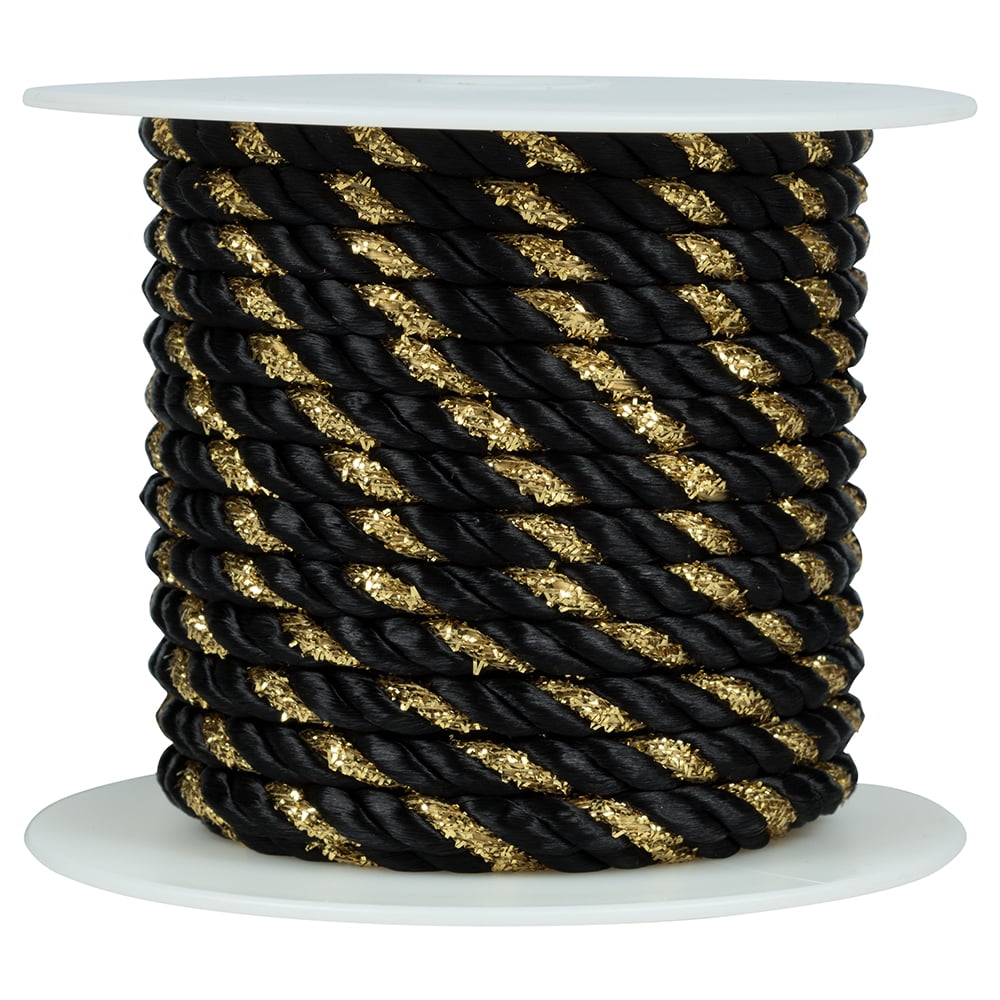JAM Paper Rope Ribbon, 15 Yards, Black with Gold, 1/Pack