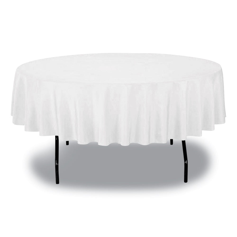 Tablemate Table Set Round Plastic Table Covers, 84", White, Pack Of 6
