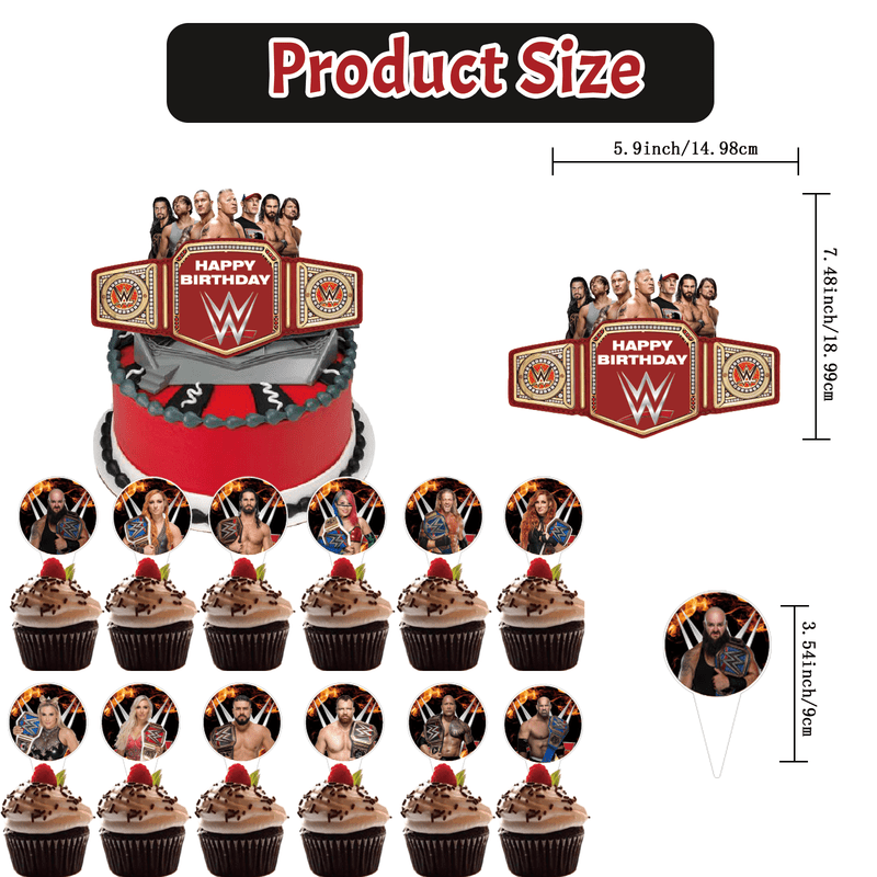 82 Pcs For Wrestling Party Decoration Set – Includes Banner, 18 Balloons, 50 Stickers, and 13 Cupcake Toppers for Themed Celebrations