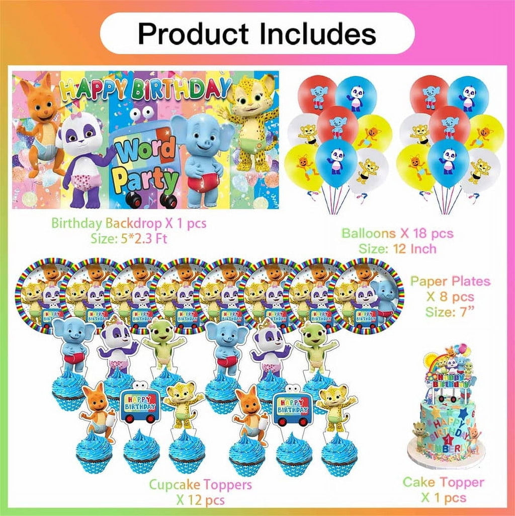 Word Party Party Supplies Set Balloons Plates Tableware Decorations Birthday Cake Topper Decor Banner Backdrop