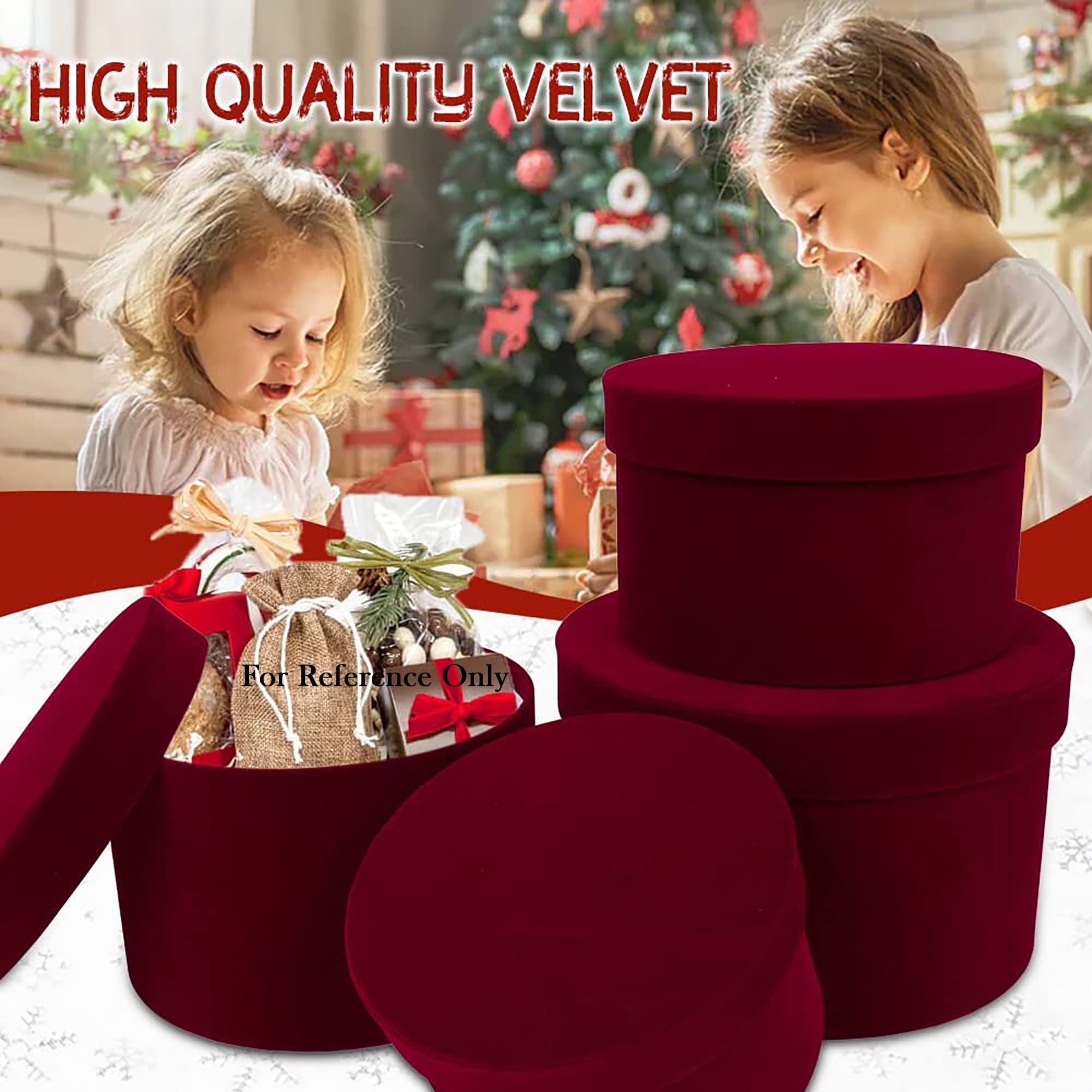 Round Gift Boxes with Lids Velvet Nesting Red Gifts Box for Presents Set of 4