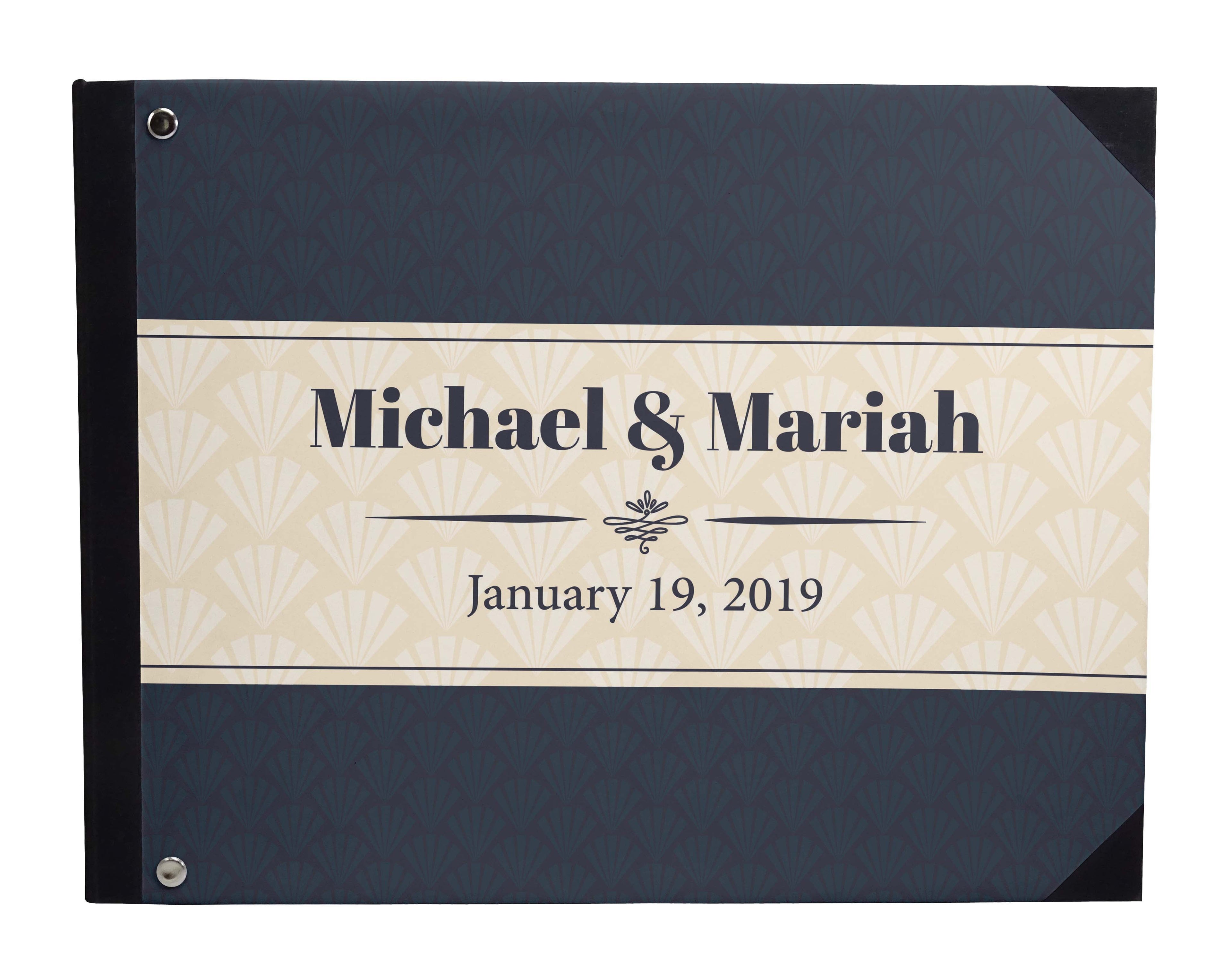 Darling Souvenir White Geometric Wedding Guest Book Hardbound Guest Sign-In Book Guest Registry Guestbook-9 x 12 Inches
