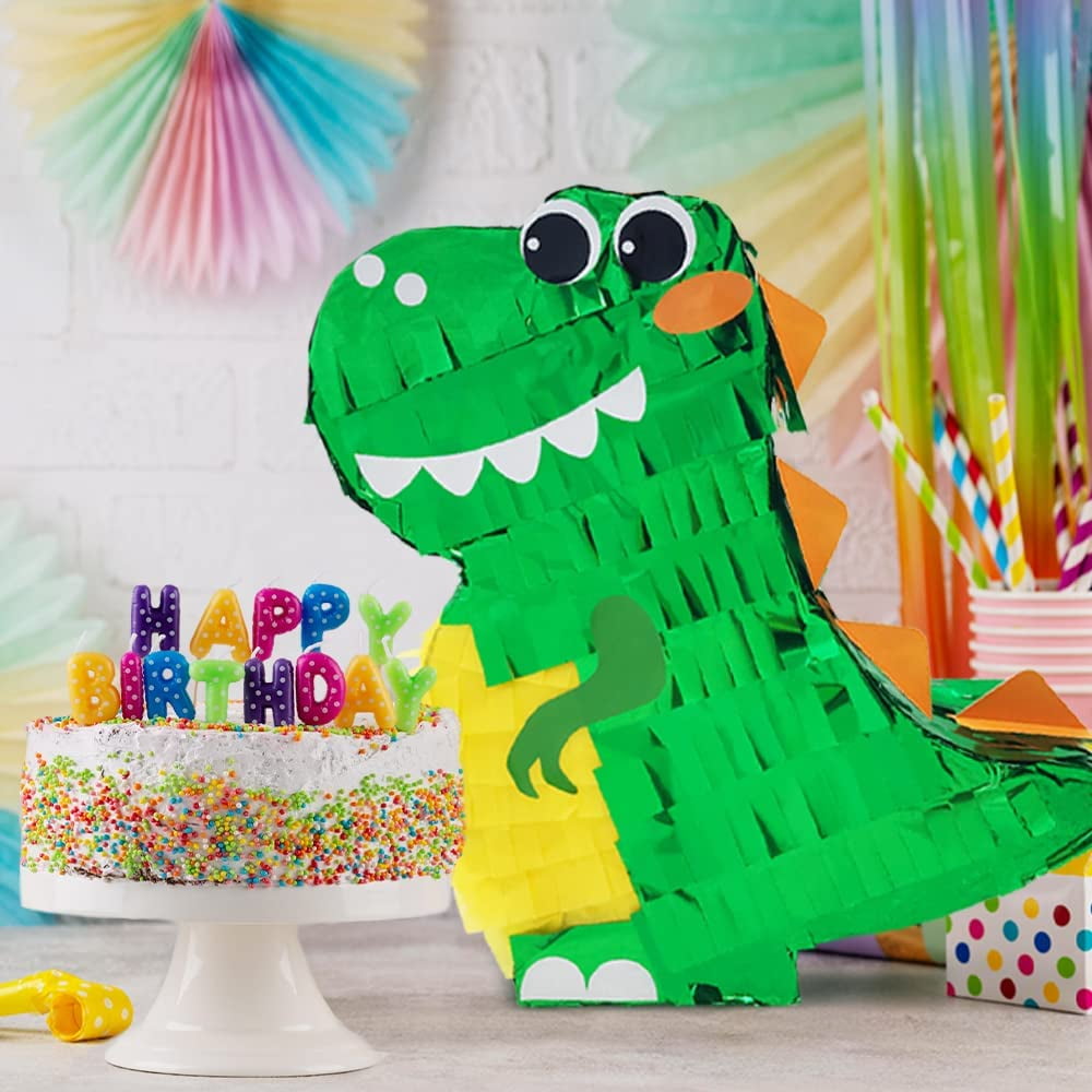 Dinosaur Pinata for Dinosaur Theme Party Favor with Smile & Yellow Belly, Birthday Anniversary Celebration Party Supplies (16.5 x 13.5 x 4 inches)