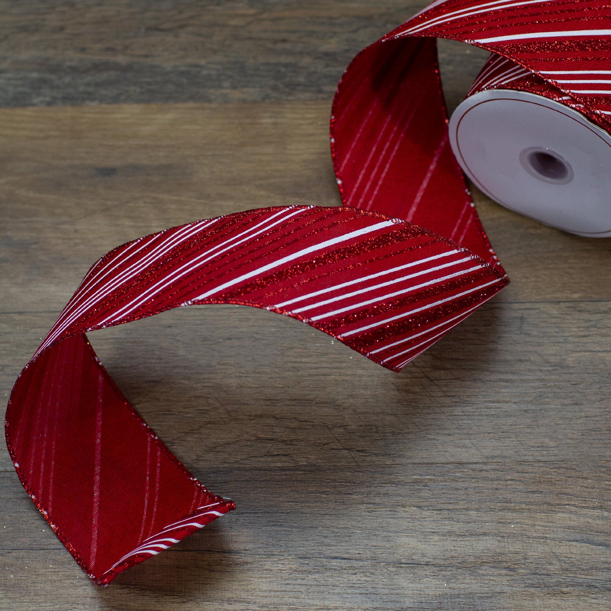 Red and White Striped Christmas Wired Craft Ribbon 2.5" x 10 Yards