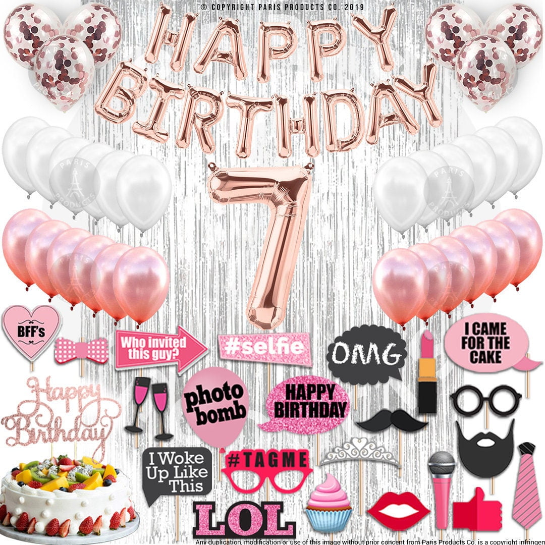 4th Birthday Decorations Party Supplies, Rose Gold 4Number Balloons 4th Foil Mylar Balloons Latex Balloon Decoration 4th Birthday Gifts