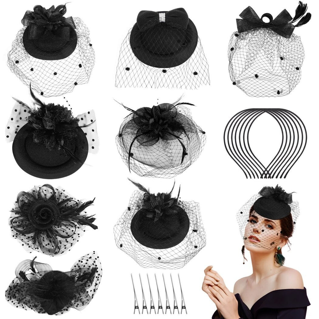 8 Pcs Fascinators Hats Tea Party Hats for Women Girls,Flower Feathers Mesh Hat for Cocktail Party Church Wedding Christmas