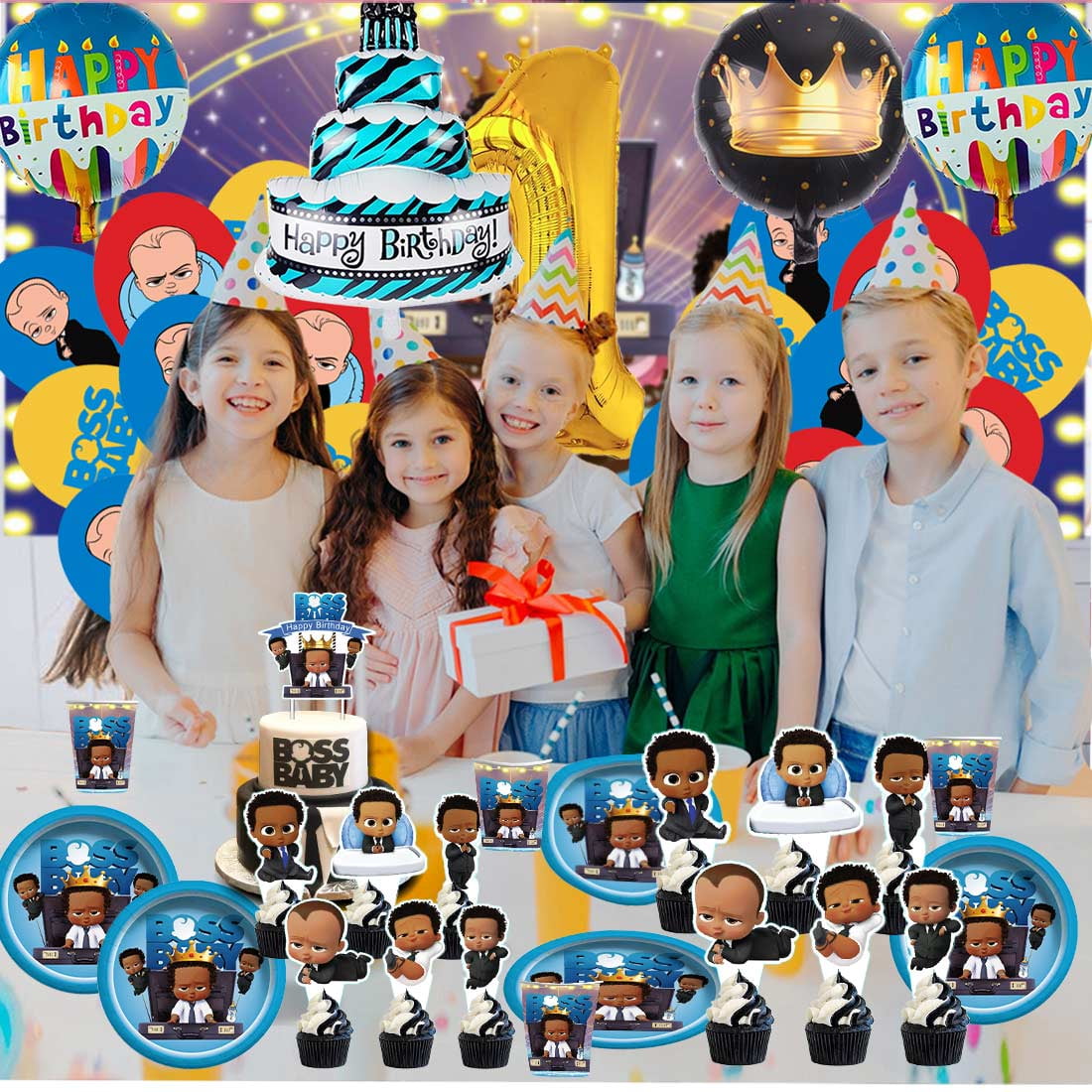 Boss Baby Africa Boy Party Supplies Decor Tableware Backdrop Banner Cake Topper Balloons Birthday Decorations