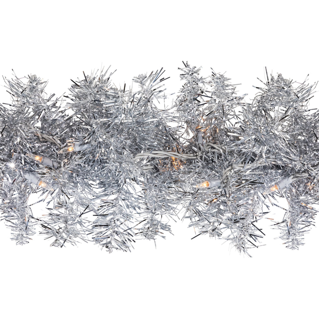 Northlight Pre-Lit Artificial Tinsel Christmas Garland - 9' x 8" - Silver - Clear Lights