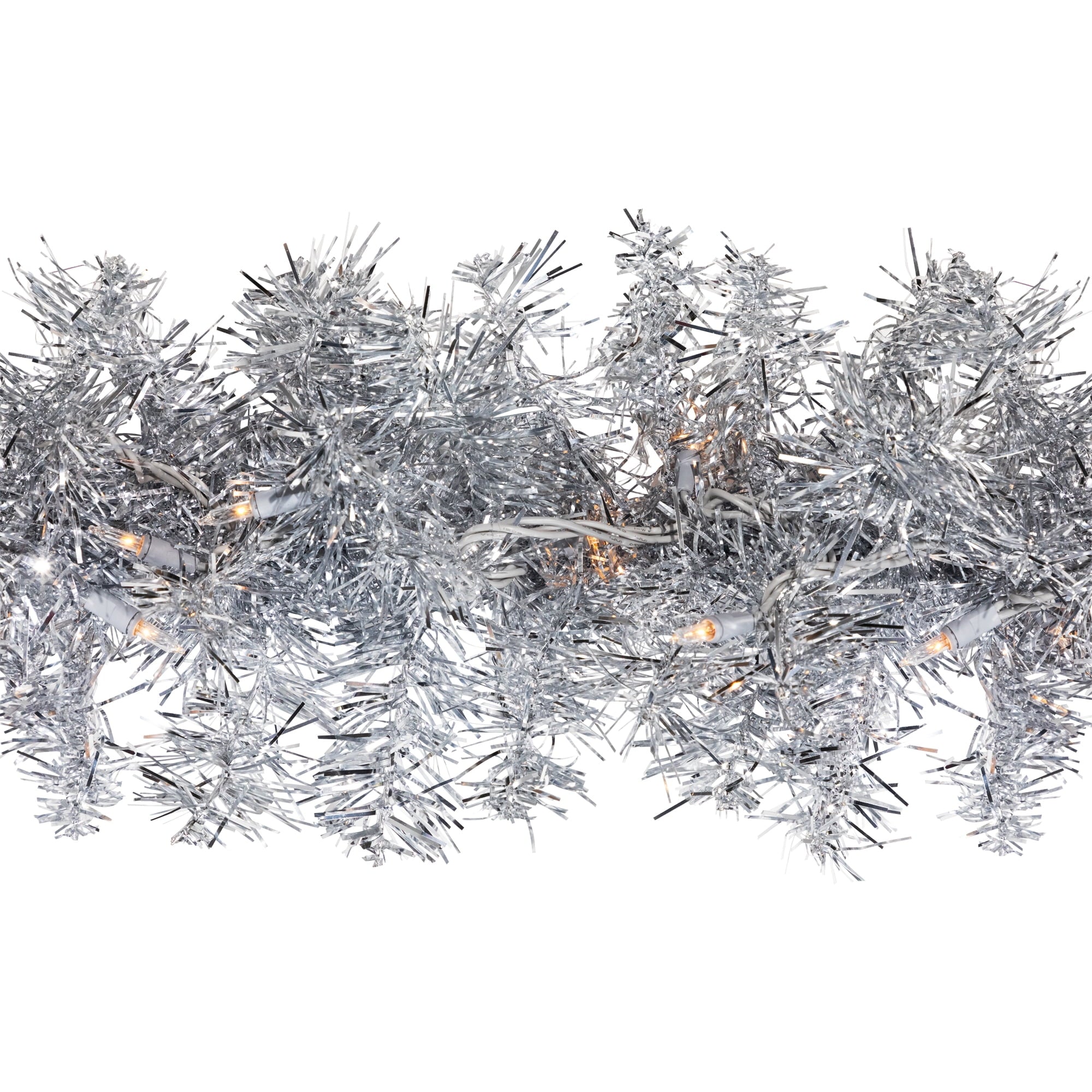 Northlight Pre-Lit Artificial Tinsel Christmas Garland - 9' x 8" - Silver - Clear Lights
