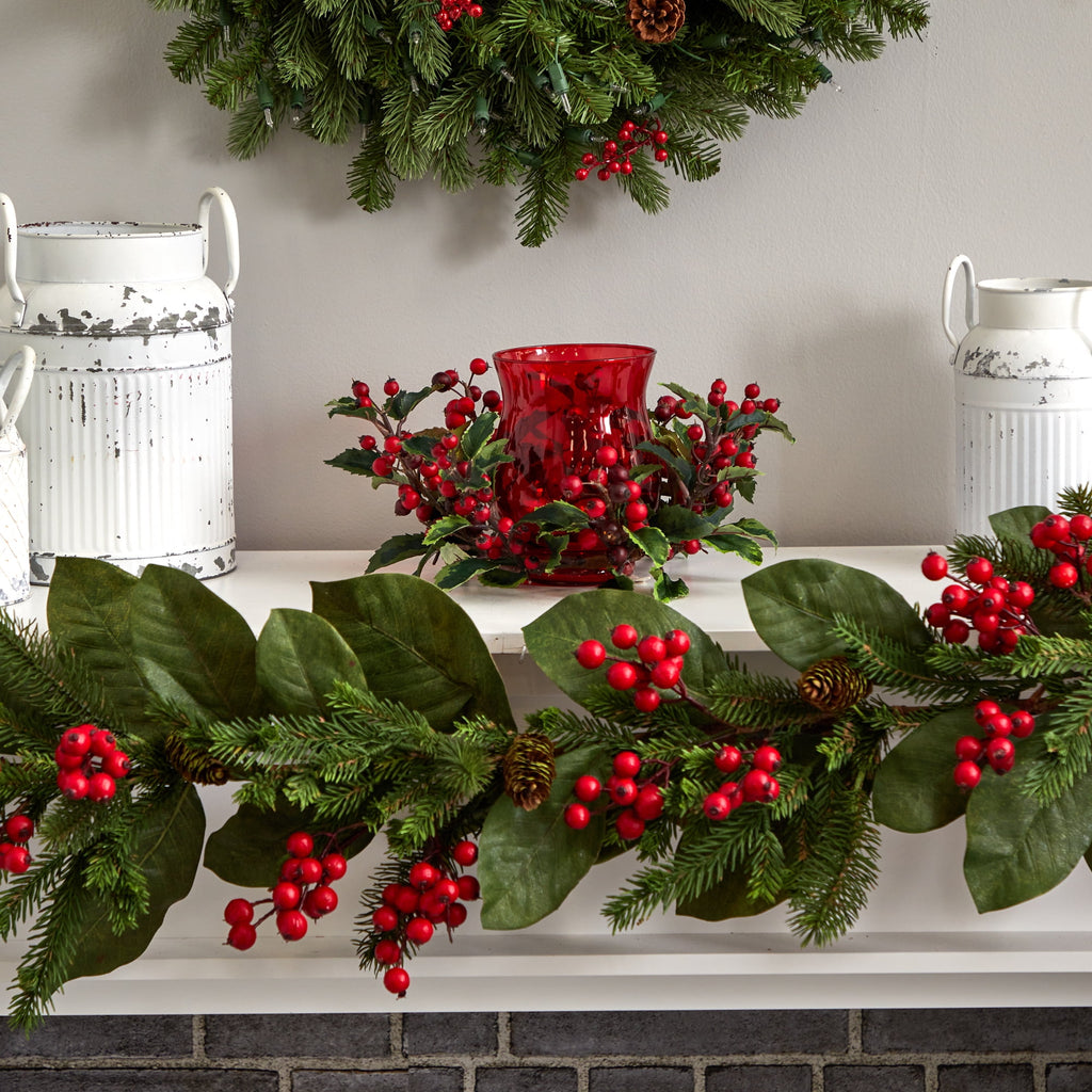 Nearly Natural Holly Berry Candelabrum