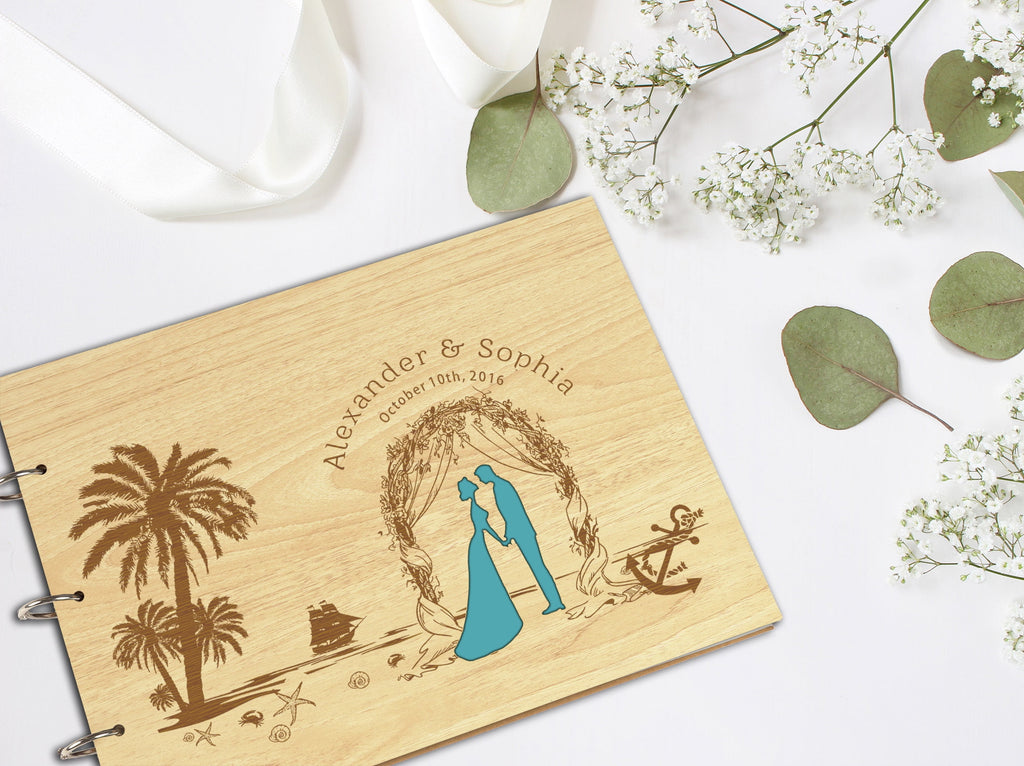 Darling Souvenir Personalized Engraved Laser Cut Wedding Guest Book Wooden Cover Sign-in Book Registry Guestbook Scrapbook-DY