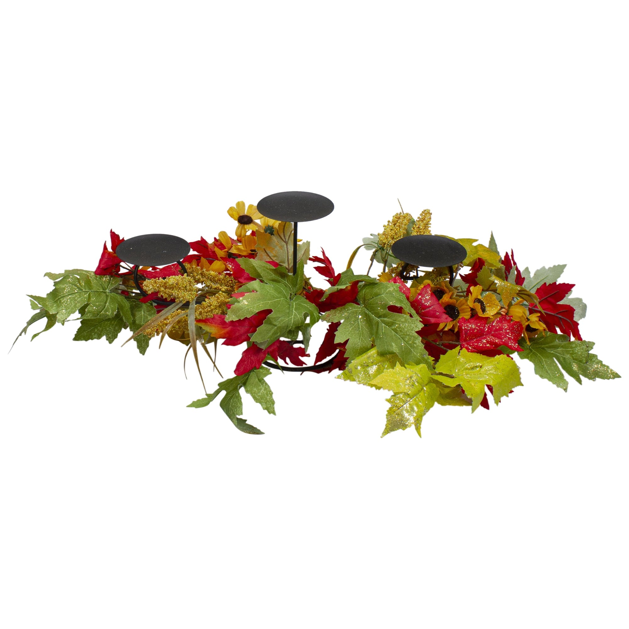 Northlight 28" Yellow Sunflower and Red Leaves Fall Harvest Candle Holder