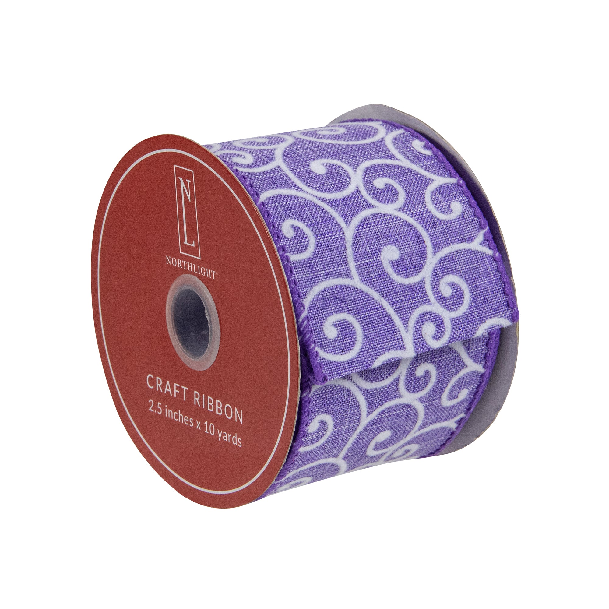 Northlight Christmas Swirl Wired Spring Craft Purple Polyester Ribbon, 360" x 2.5"