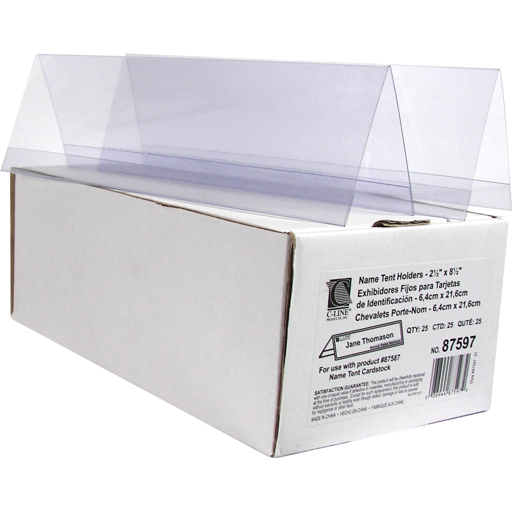 C-Line Tent Card Holders, 2 1/2" x 8 1/2", Rigid Heavyweight Clear Plastic, 25/Box