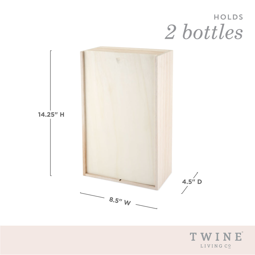 Twine Wooden Wine Box, 2-Bottle Wine Gift Box Paulownia Wood, Wedding Gifts