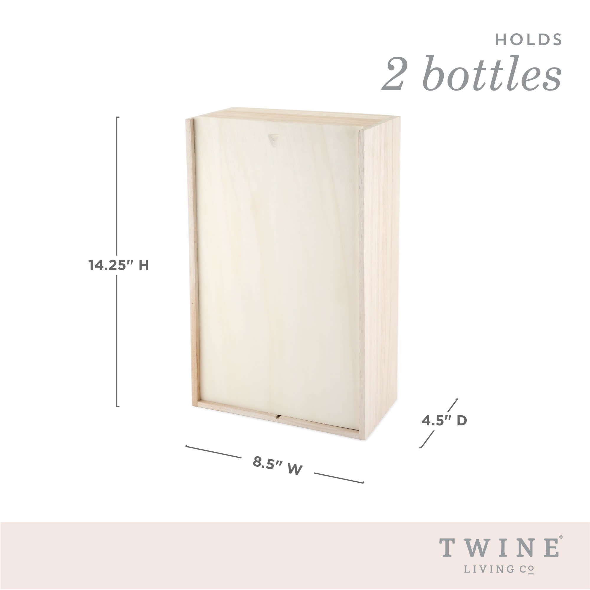 Twine Wooden Wine Box, 2-Bottle Wine Gift Box Paulownia Wood, Wedding Gifts