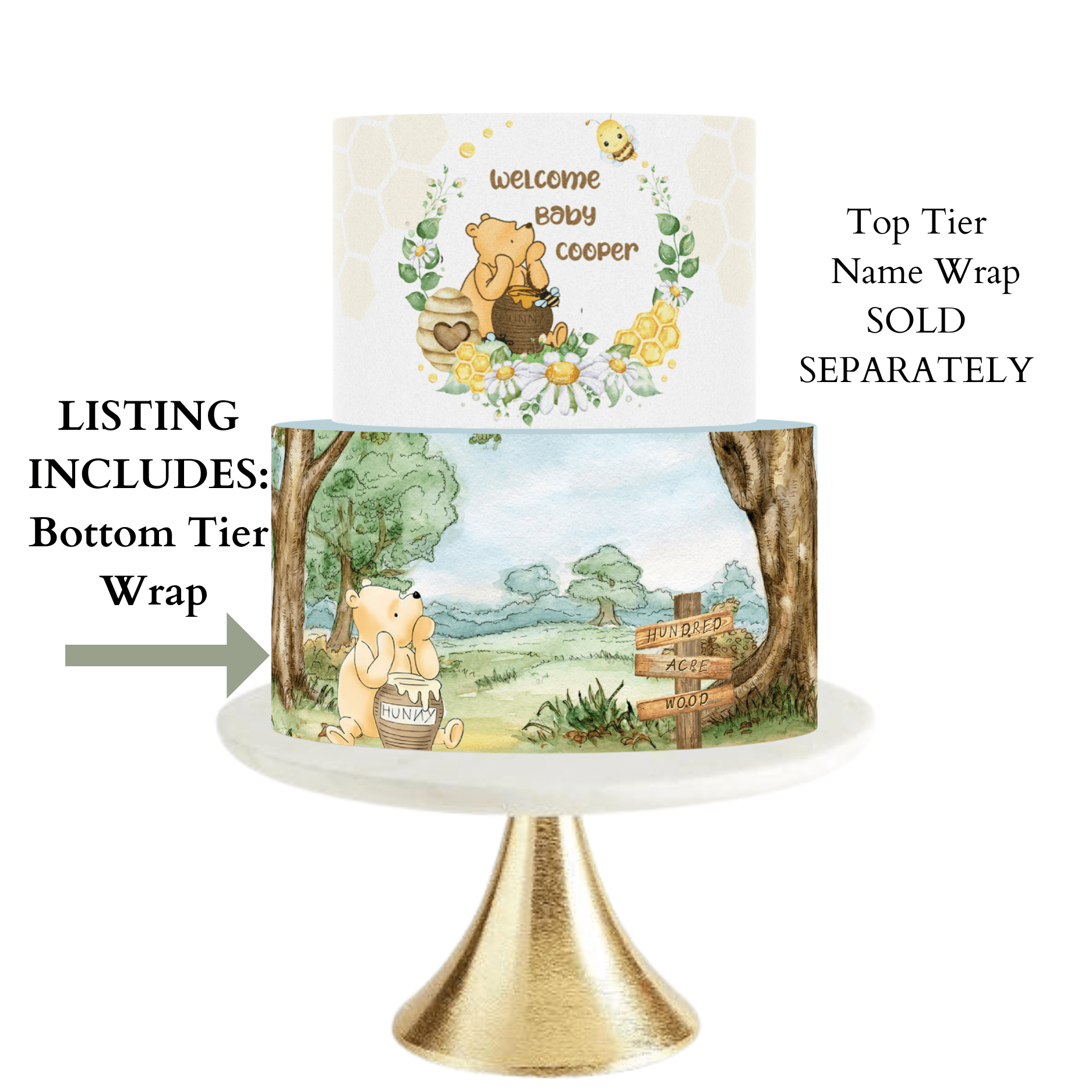 Pooh Bear Cake Topper Edible Image Cake Wrap