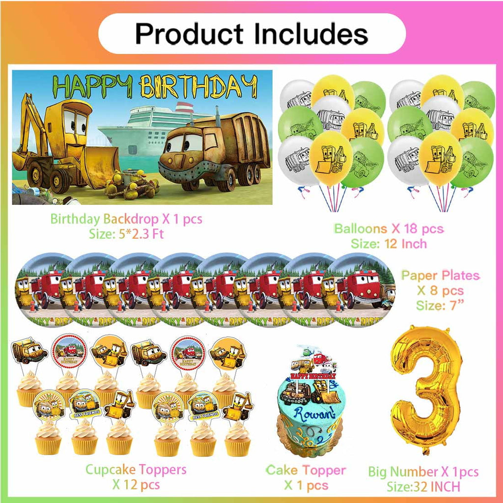 The Stinky and Dirty Show Balloons Party Supplies 3rd Decor Tableware Birthday Cake Topper Decorations Banner Backdrop