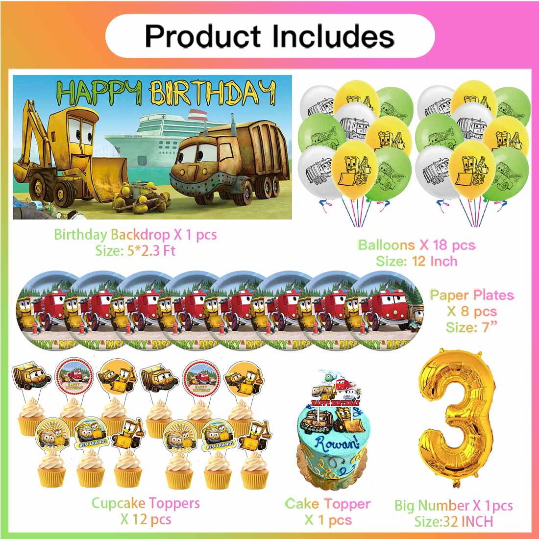 The Stinky and Dirty Show Balloons Party Supplies 3rd Decor Tableware Birthday Cake Topper Decorations Banner Backdrop