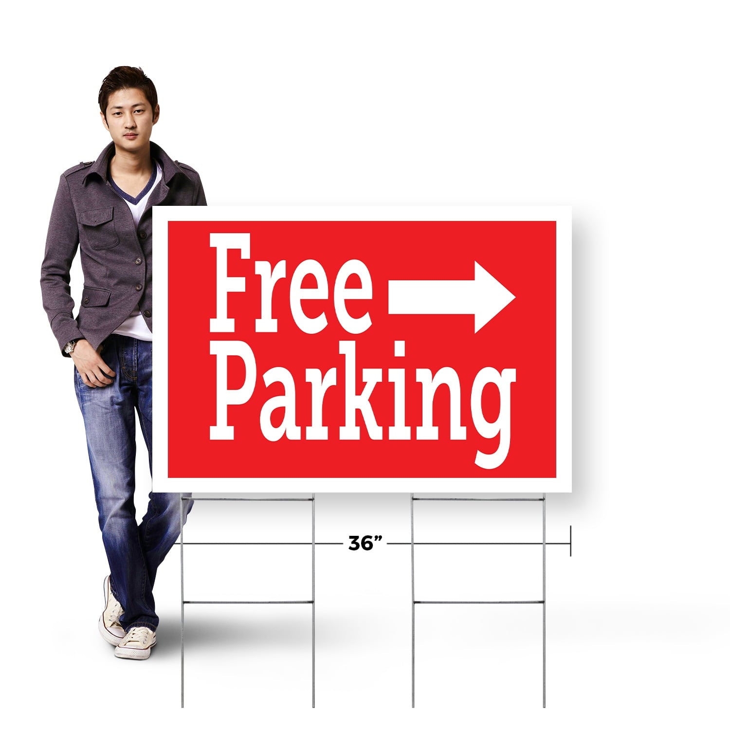 Free Parking Right Yard Sign 2 Pack of 24 Inch x 36 Inch Single Sided Weatherproof Heavy-Duty Plastic with Stake | Event Promotions, Clear Directions, Outdoor Display | Made in USA